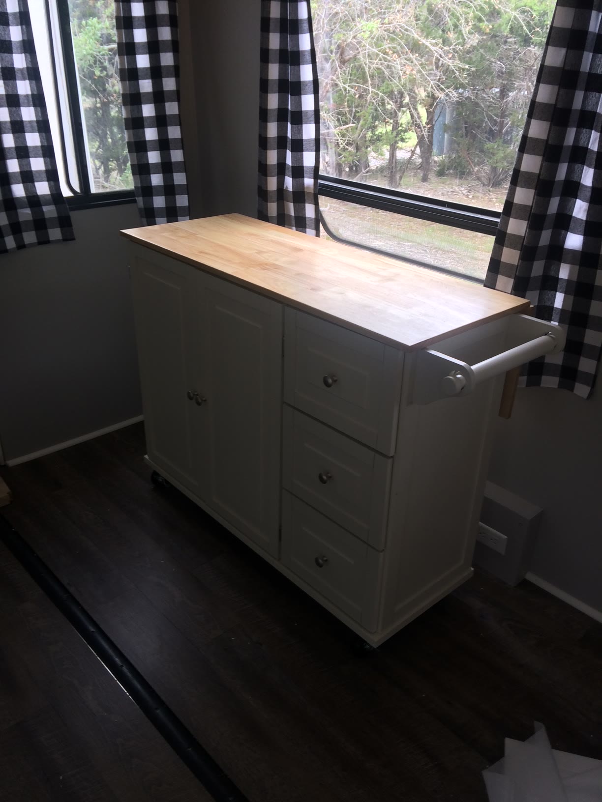 Rolling kitchen island with butcher block top