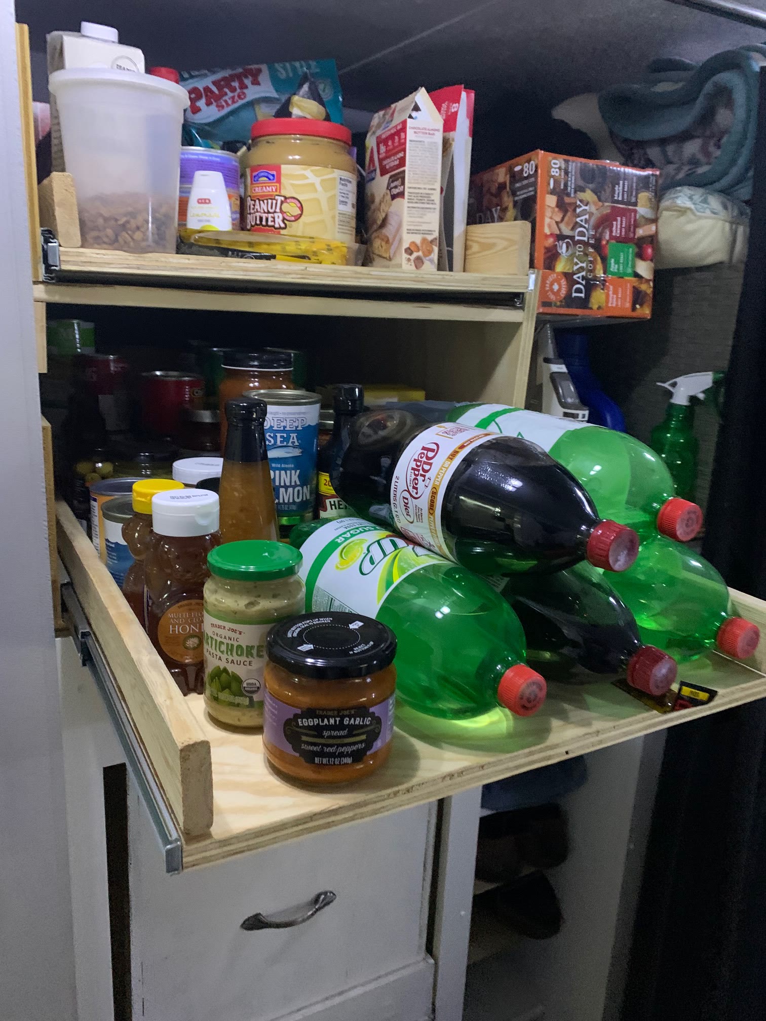 Pantry sliding storage shelves